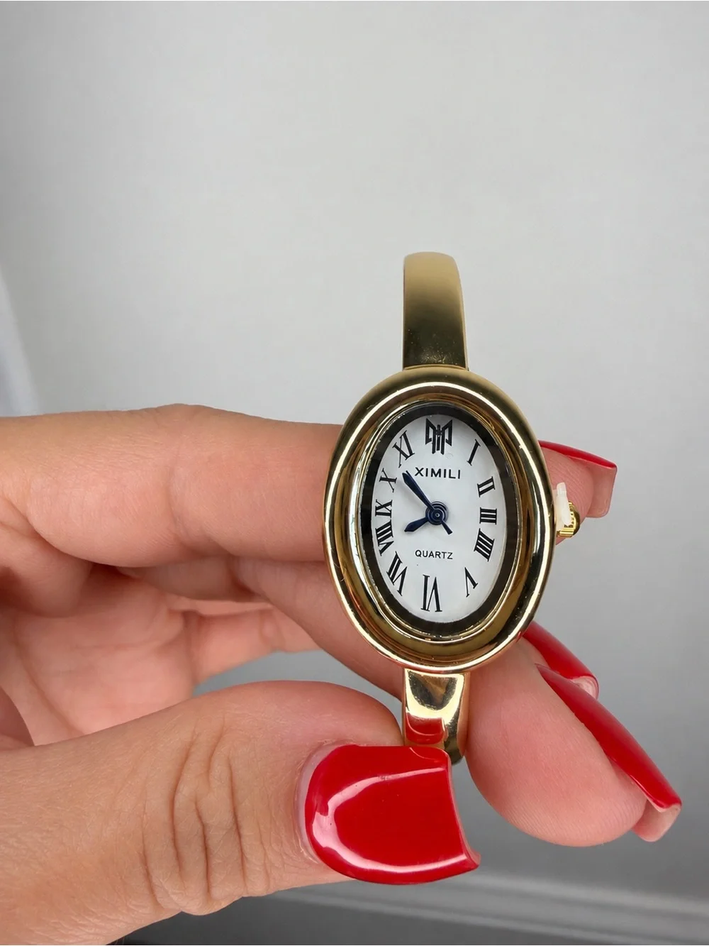 Gold Oval Quartz Bracelet Statement Watch